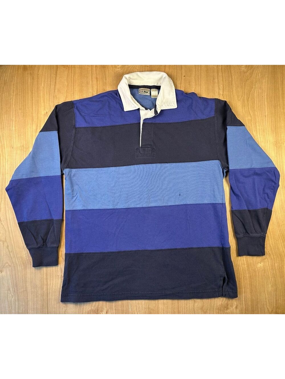 Vintage 90s LL Bean rugby shirt medium polo striped 100% cotton preppy thick